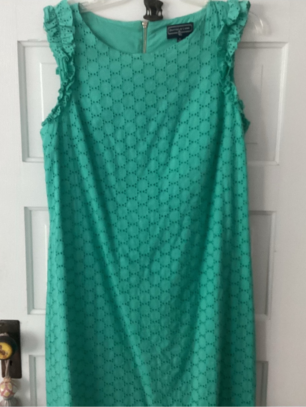 Duffield Lane Teal Eyelet Ruffle Sleeve Midi Dress
